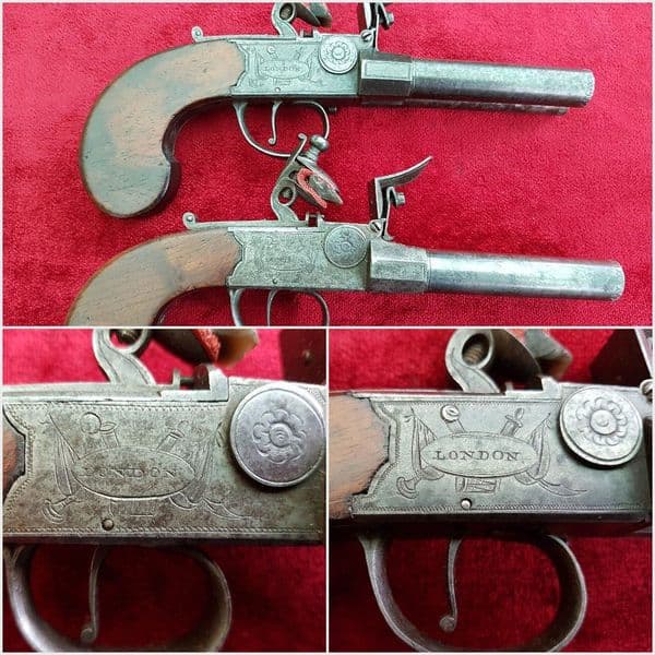 A fine cased pair of double barrel flintlock pistols by TWIGG & Bass. C .1790. FOR SALE. Ref 9816